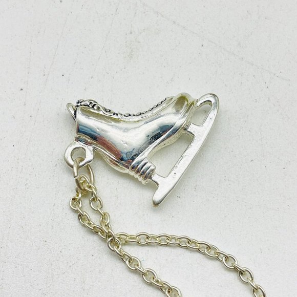 Ice Skating Charm Necklace Silver Tone Skater Winter Olympics Sports Racing - Picture 4 of 7
